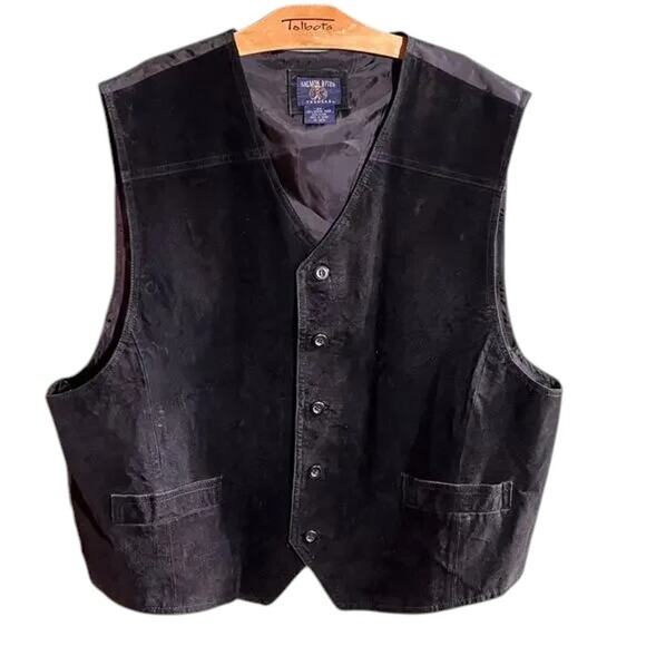 Salmon River Traders Black Suede Leather Vest Size 2X Western Style - Picture 2 of 5